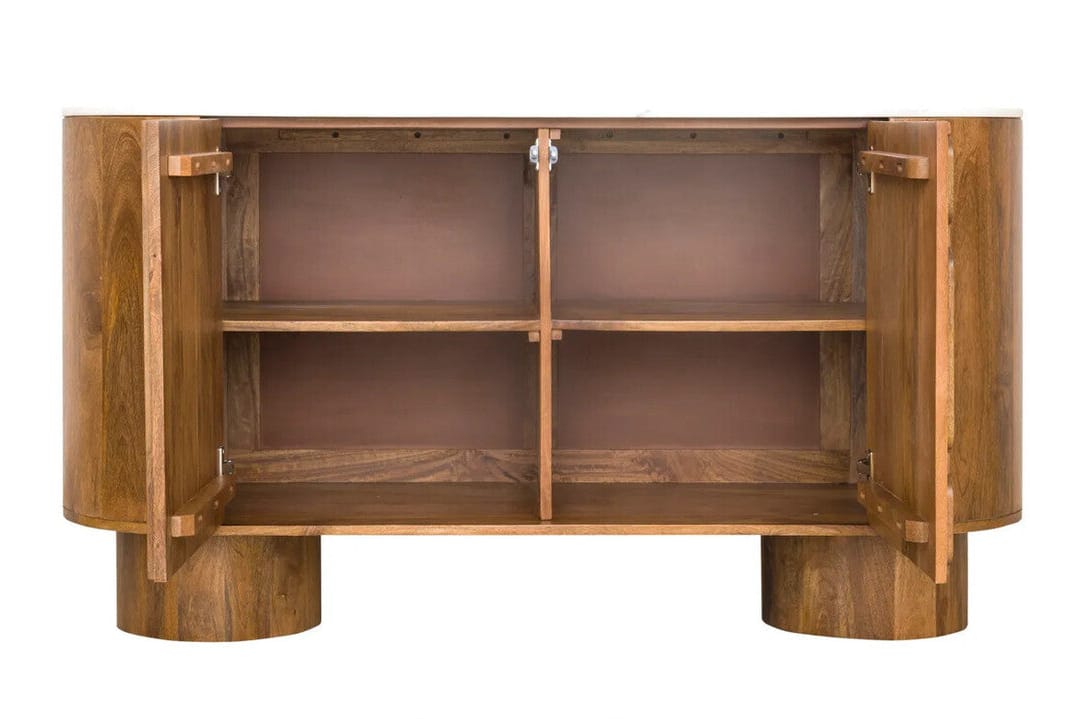Hamilton Interiors Living Torcino Marble and Carved Mango Wood  Two Door Sideboard House of Isabella UK