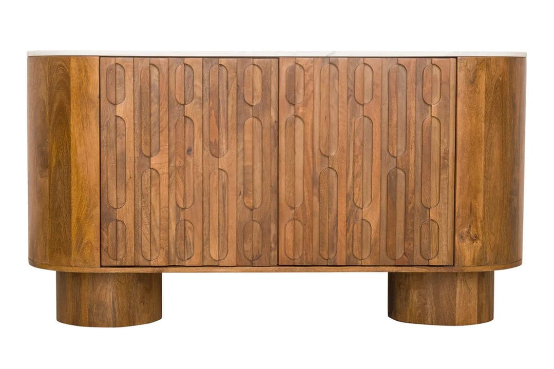 Hamilton Interiors Living Torcino Marble and Carved Mango Wood  Two Door Sideboard House of Isabella UK