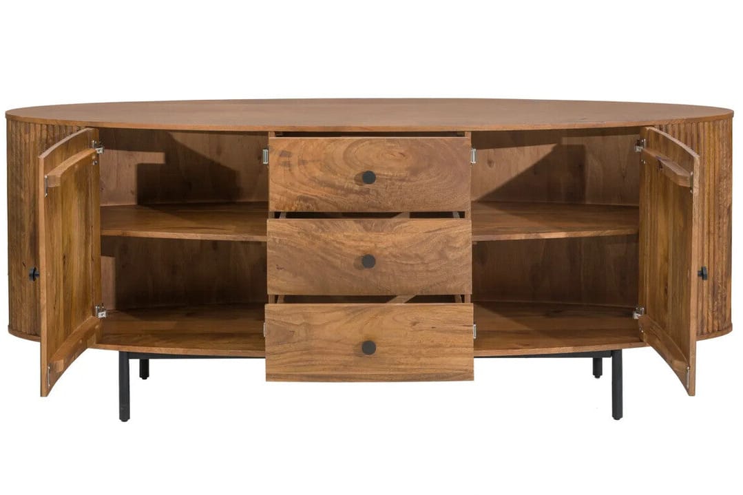 Hamilton Interiors Living Torello Two Door Three Drawer Mango Wood Oval Sideboard House of Isabella UK
