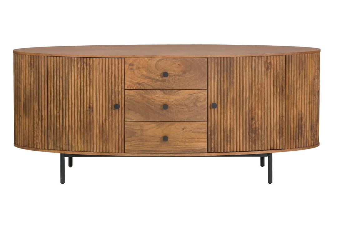 Hamilton Interiors Living Torello Two Door Three Drawer Mango Wood Oval Sideboard House of Isabella UK