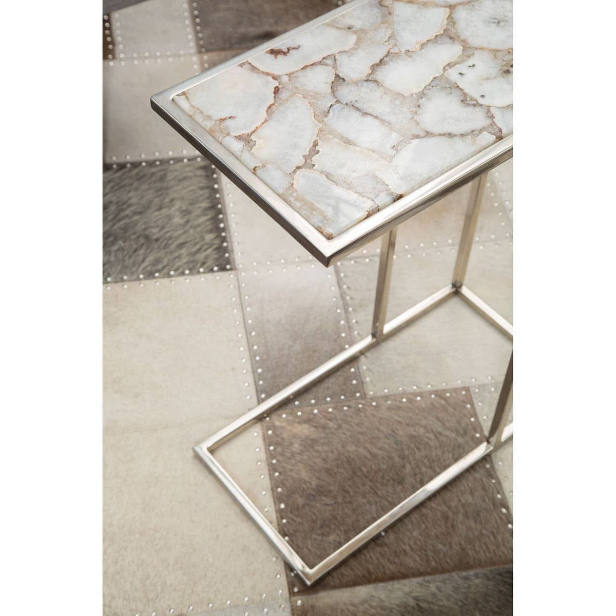 Hamilton Interiors Living Vita White And Silver Agate Side Table House of Isabella UK