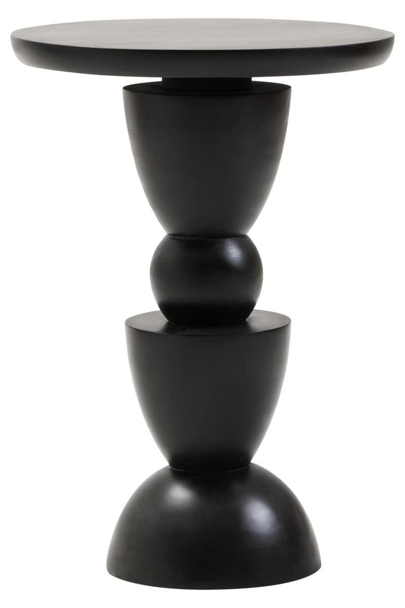 Hamilton Interiors Living Walsa Black Finish Mango Wood Circle Column Detail Side Table House of Isabella UK