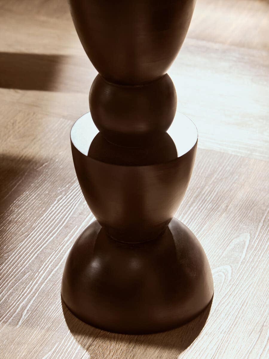 Hamilton Interiors Living Walsa Black Finish Mango Wood Circle Column Detail Side Table House of Isabella UK