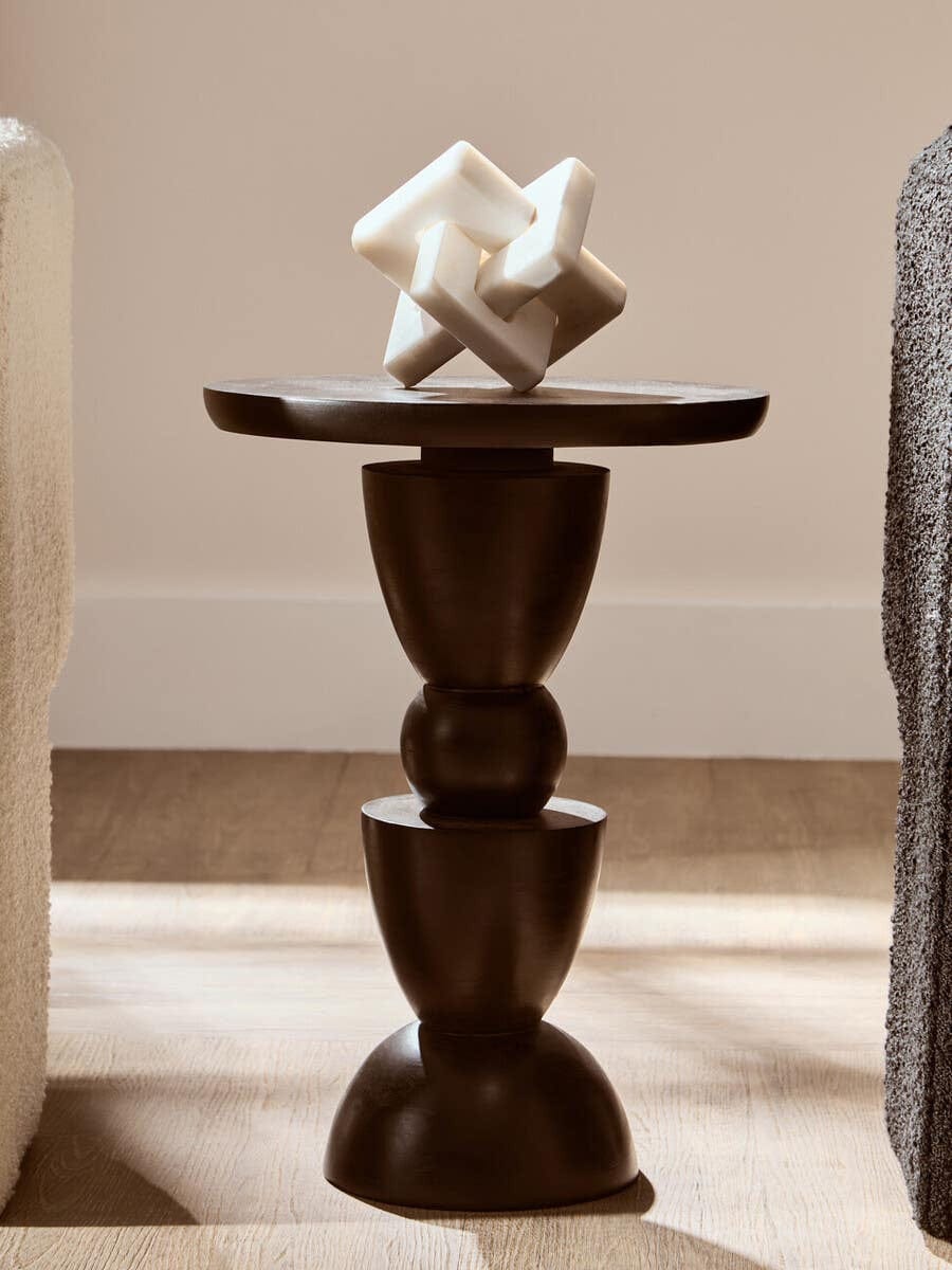 Hamilton Interiors Living Walsa Black Finish Mango Wood Circle Column Detail Side Table House of Isabella UK