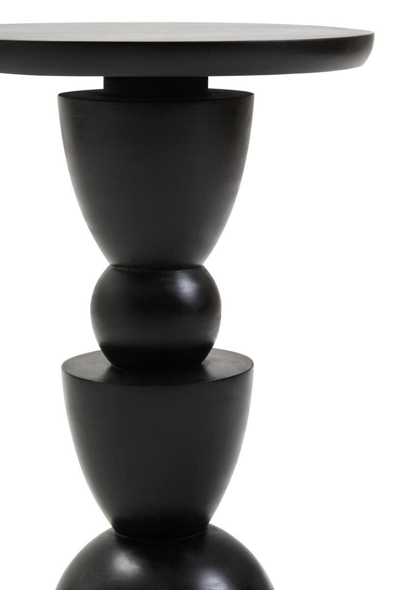 Hamilton Interiors Living Walsa Black Finish Mango Wood Circle Column Detail Side Table House of Isabella UK