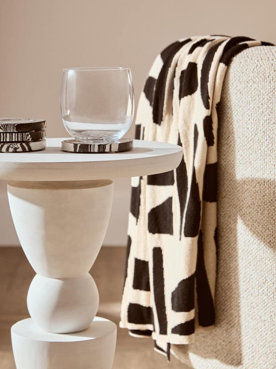 Hamilton Interiors Living Walsa Whitewash Mango Wood Circle Column Detail Side Table House of Isabella UK