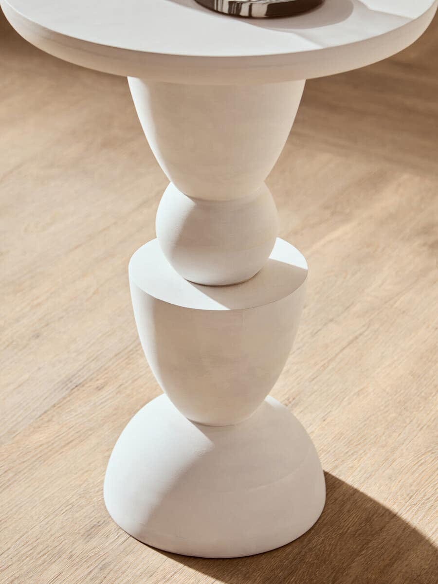 Hamilton Interiors Living Walsa Whitewash Mango Wood Circle Column Detail Side Table House of Isabella UK