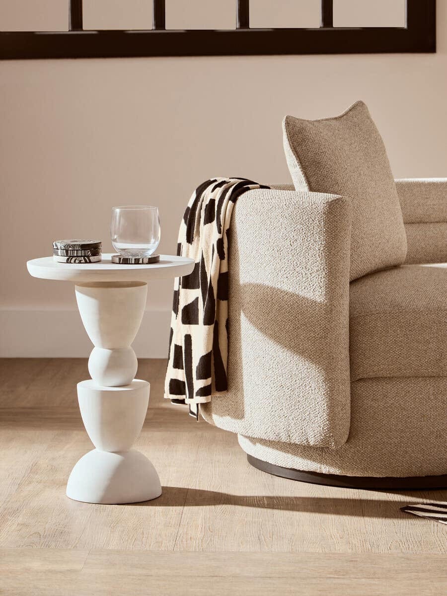 Hamilton Interiors Living Walsa Whitewash Mango Wood Circle Column Detail Side Table House of Isabella UK