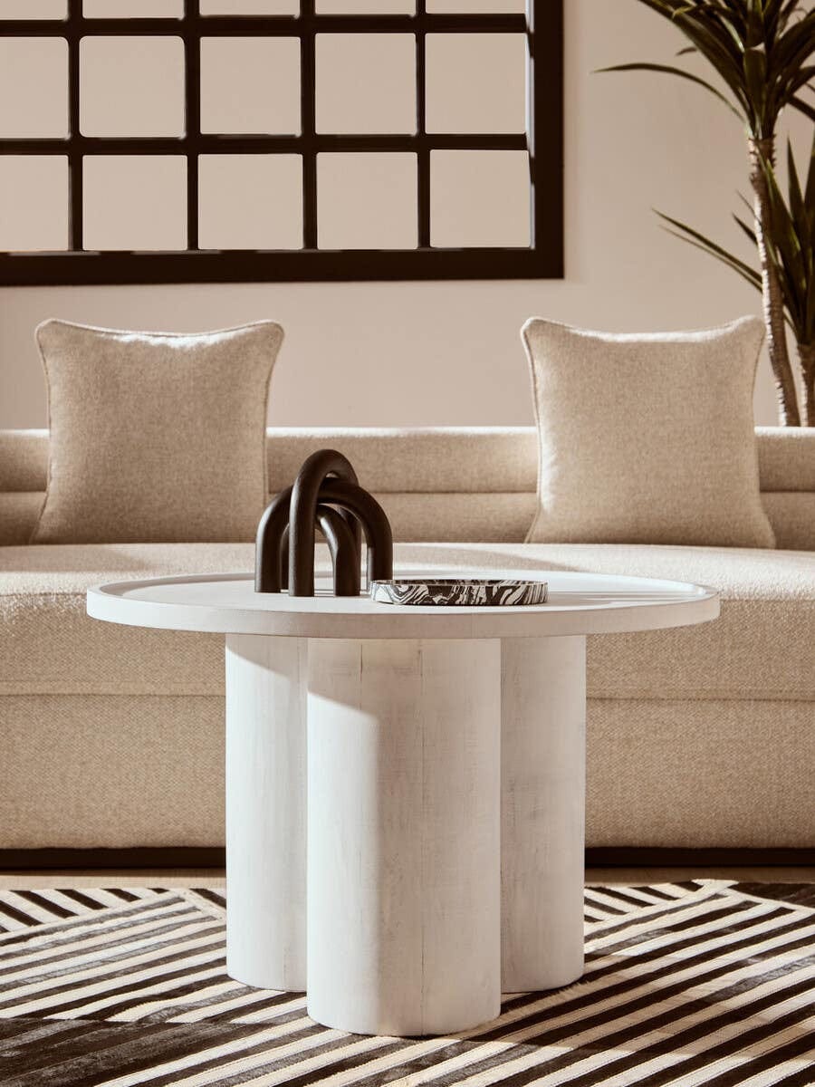 Hamilton Interiors Living Walsa Whitewash Mango Wood Column Detail Coffee Table House of Isabella UK