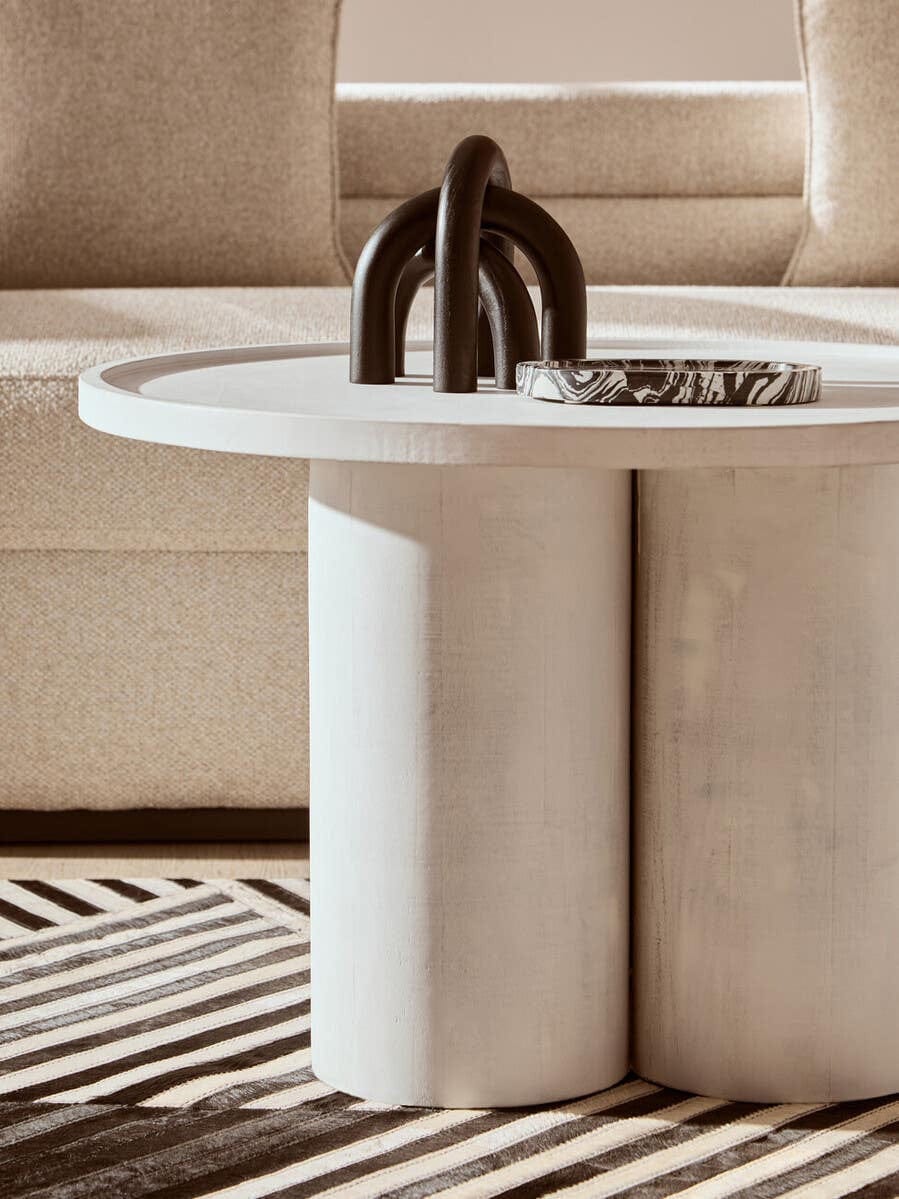 Hamilton Interiors Living Walsa Whitewash Mango Wood Column Detail Coffee Table House of Isabella UK