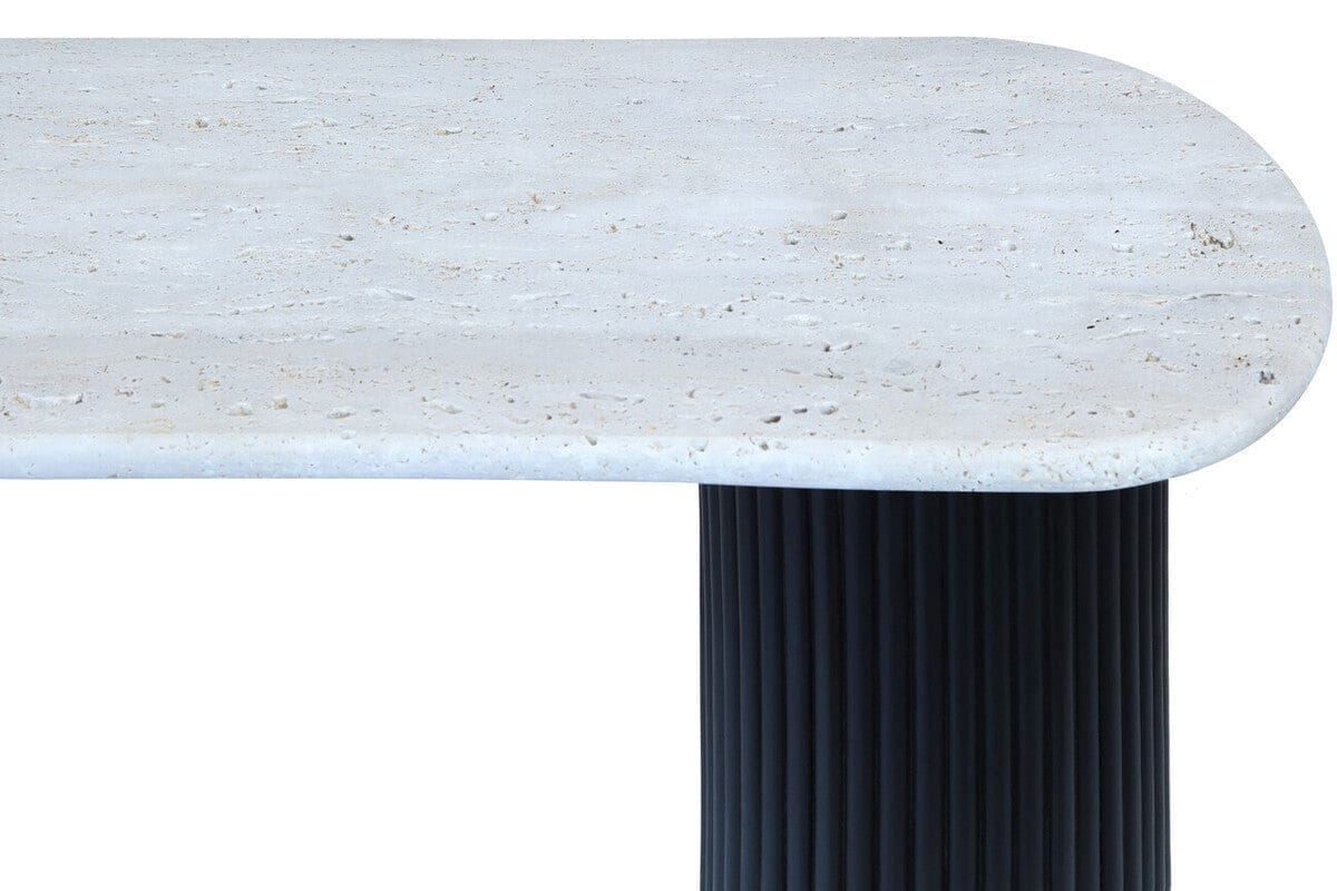 Hamilton Interiors Living Walton Travertine Top Console Table with Black Acacia Wood Legs House of Isabella UK