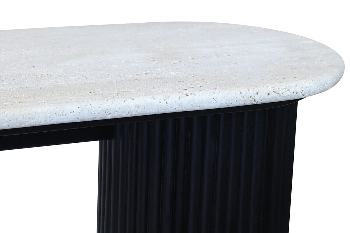 Hamilton Interiors Living Walton Travertine Top Console Table with Black Acacia Wood Legs House of Isabella UK