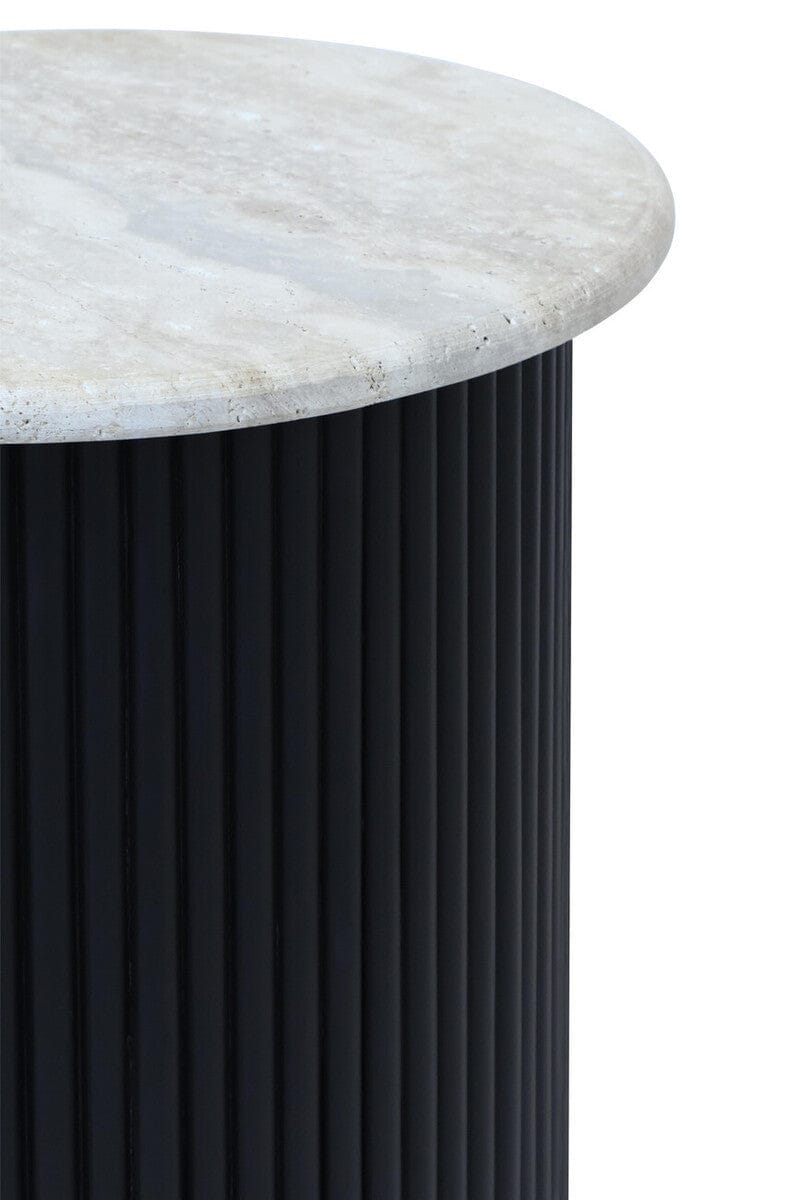 Hamilton Interiors Living Walton Travertine Top Side Table with Black Acacia Wood Base House of Isabella UK