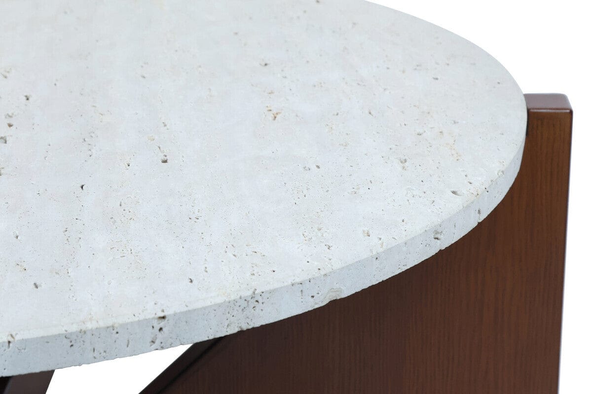 Hamilton Interiors Living Winton Travertine Top Coffee Table With Acacia Wood Frame House of Isabella UK