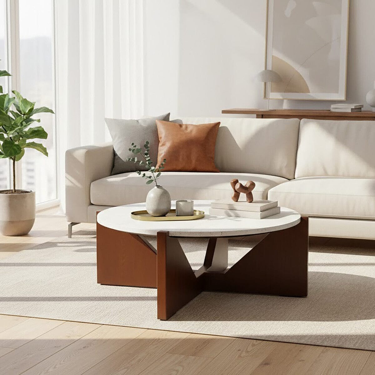 Hamilton Interiors Living Winton Travertine Top Coffee Table With Acacia Wood Frame House of Isabella UK