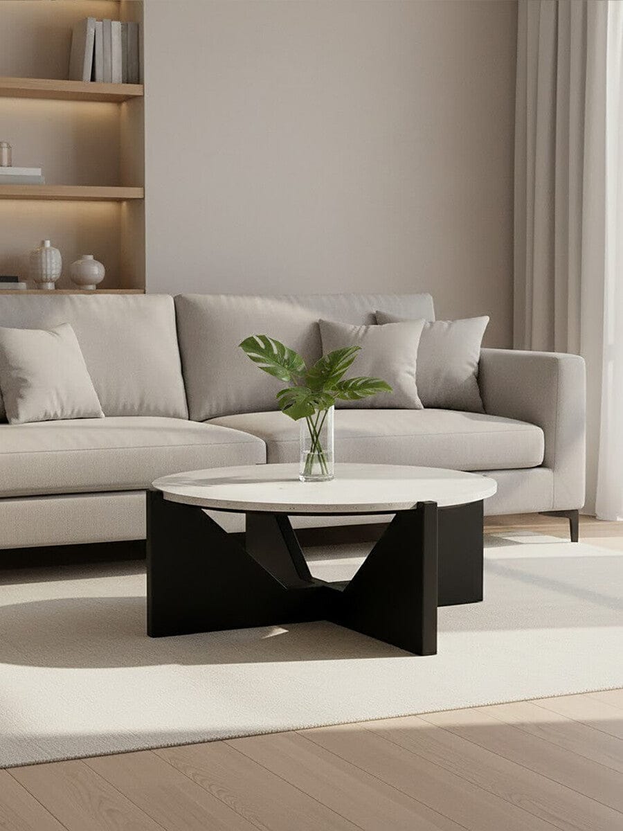 Hamilton Interiors Living Winton Travertine Top Coffee Table With Black Acacia Wood Frame House of Isabella UK