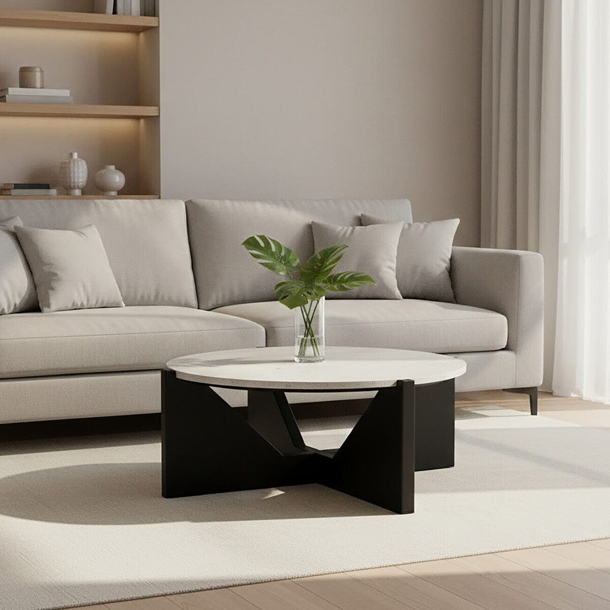 Hamilton Interiors Living Winton Travertine Top Coffee Table With Black Acacia Wood Frame House of Isabella UK