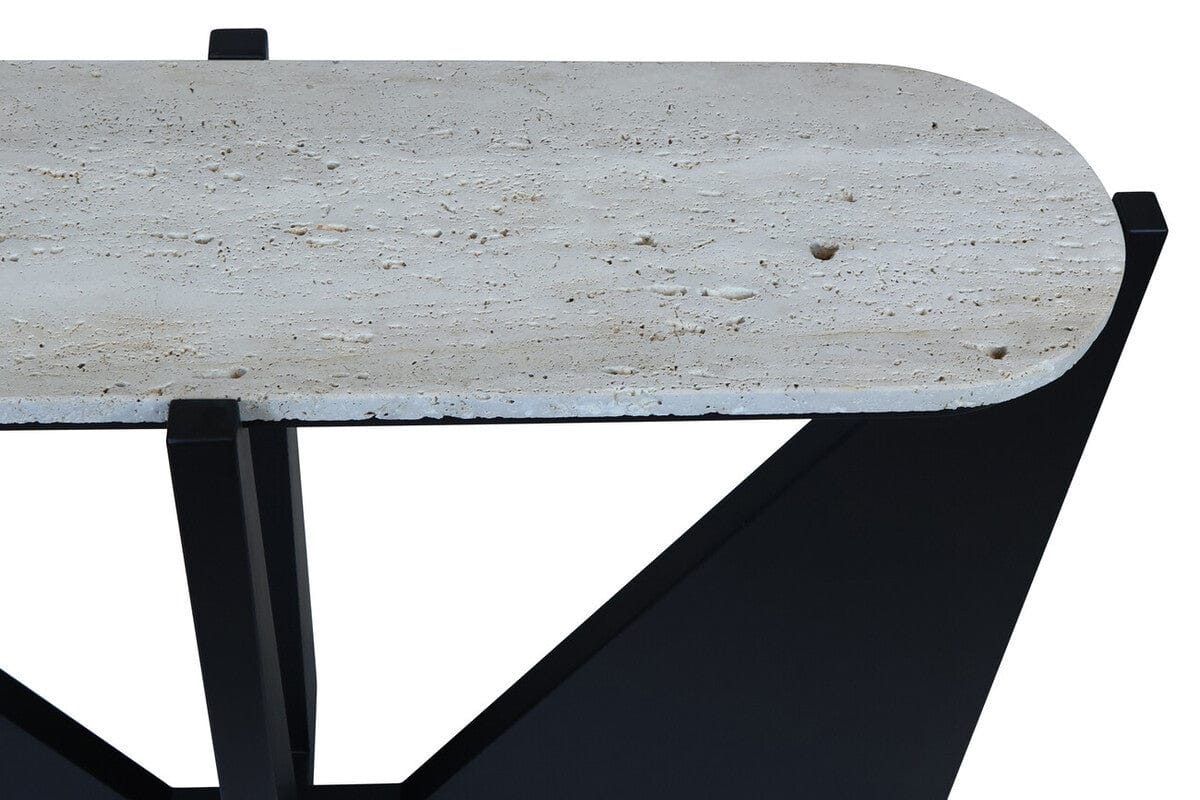Hamilton Interiors Living Winton Travertine Top Console Table With Black Acacia Wood Frame House of Isabella UK