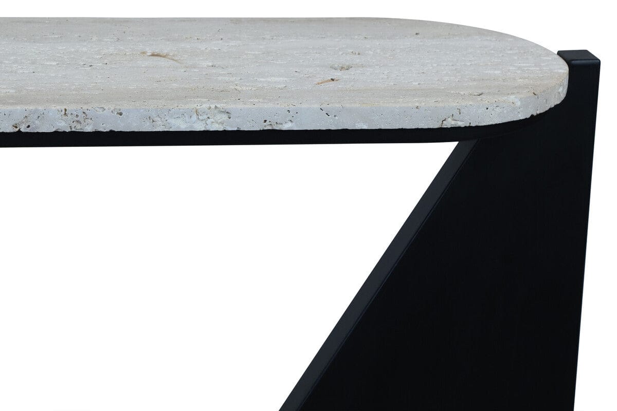 Hamilton Interiors Living Winton Travertine Top Console Table With Black Acacia Wood Frame House of Isabella UK