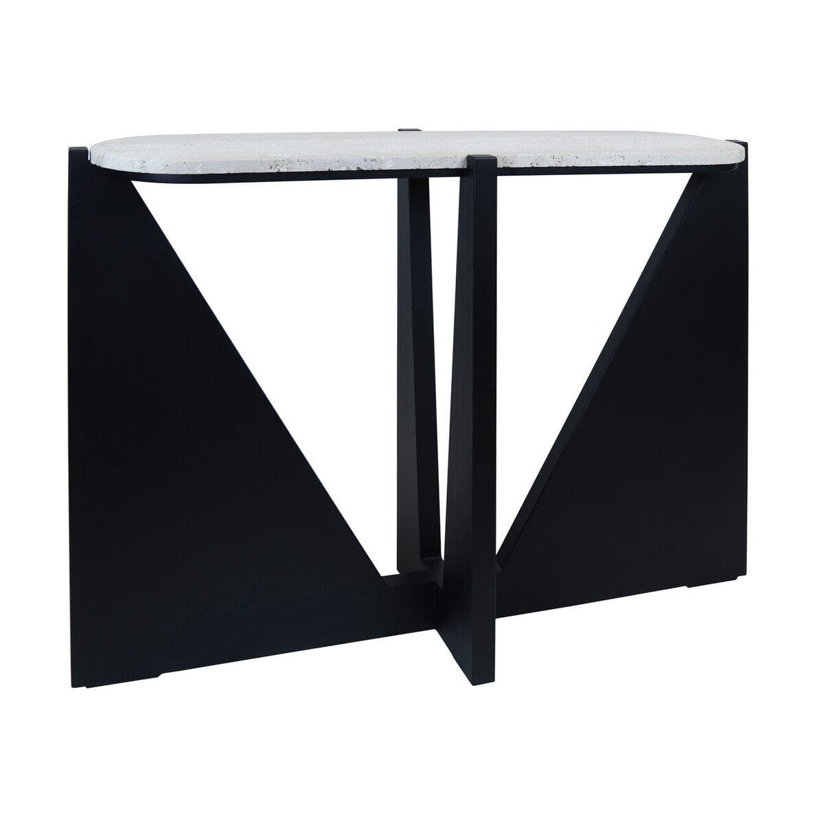 Hamilton Interiors Living Winton Travertine Top Console Table With Black Acacia Wood Frame House of Isabella UK