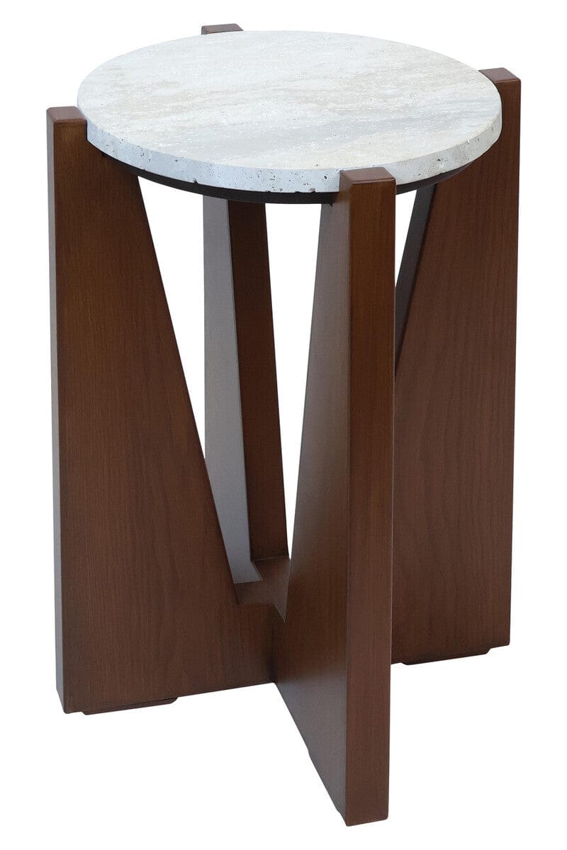 Hamilton Interiors Living Winton Travertine Top Side Table With Acacia Wood Frame House of Isabella UK