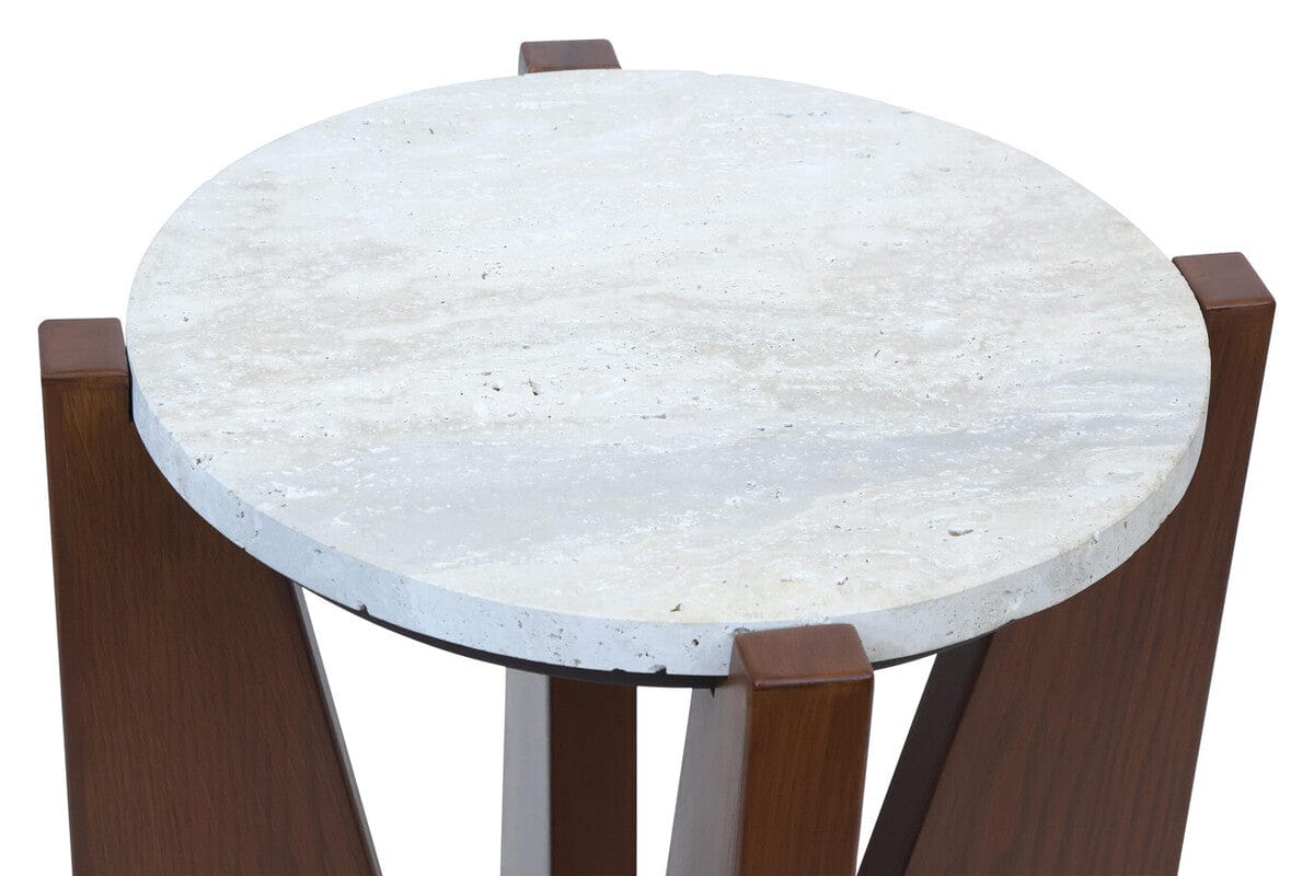 Hamilton Interiors Living Winton Travertine Top Side Table With Acacia Wood Frame House of Isabella UK