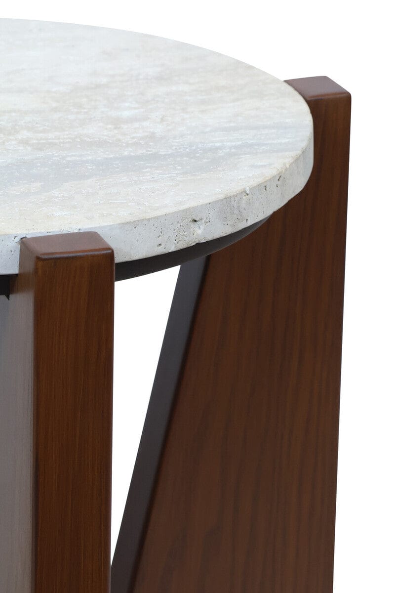 Hamilton Interiors Living Winton Travertine Top Side Table With Acacia Wood Frame House of Isabella UK