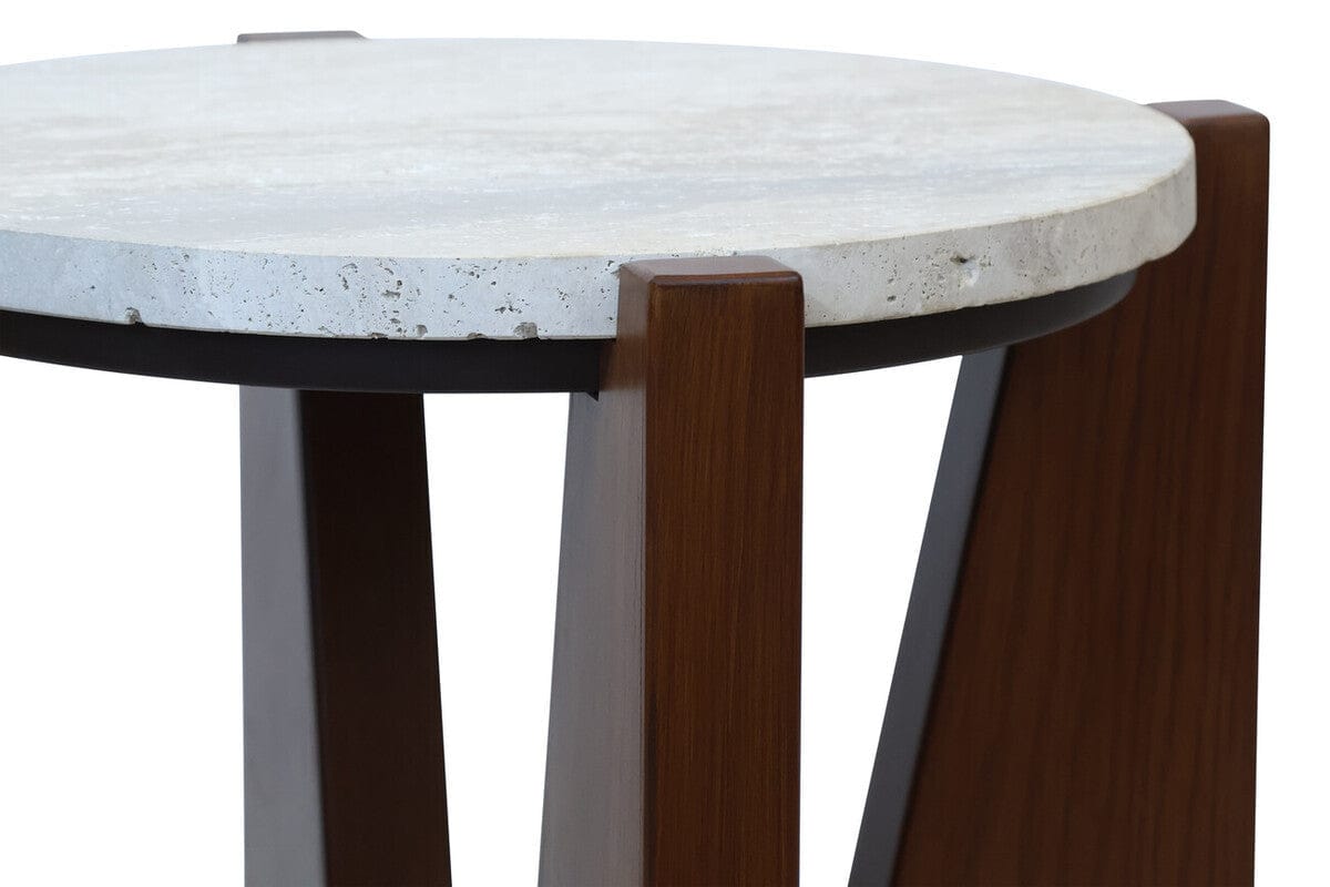 Hamilton Interiors Living Winton Travertine Top Side Table With Acacia Wood Frame House of Isabella UK