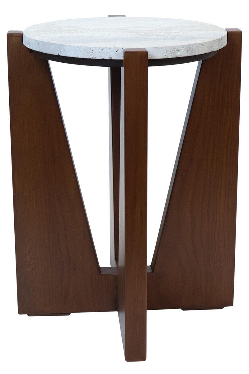 Hamilton Interiors Living Winton Travertine Top Side Table With Acacia Wood Frame House of Isabella UK