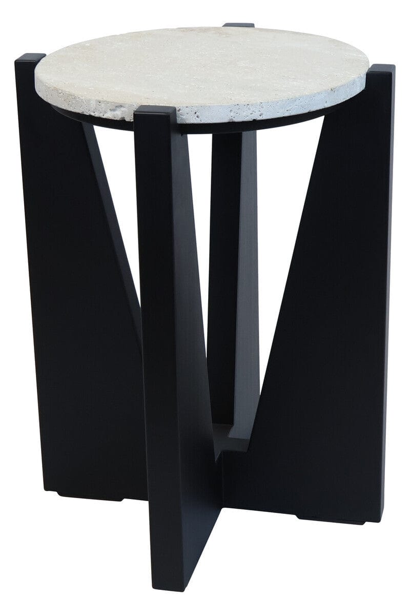 Hamilton Interiors Living Winton Travertine Top Side Table With Black Acacia Wood Frame House of Isabella UK