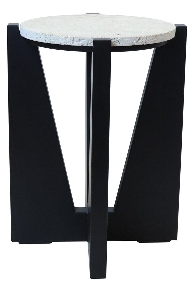 Hamilton Interiors Living Winton Travertine Top Side Table With Black Acacia Wood Frame House of Isabella UK