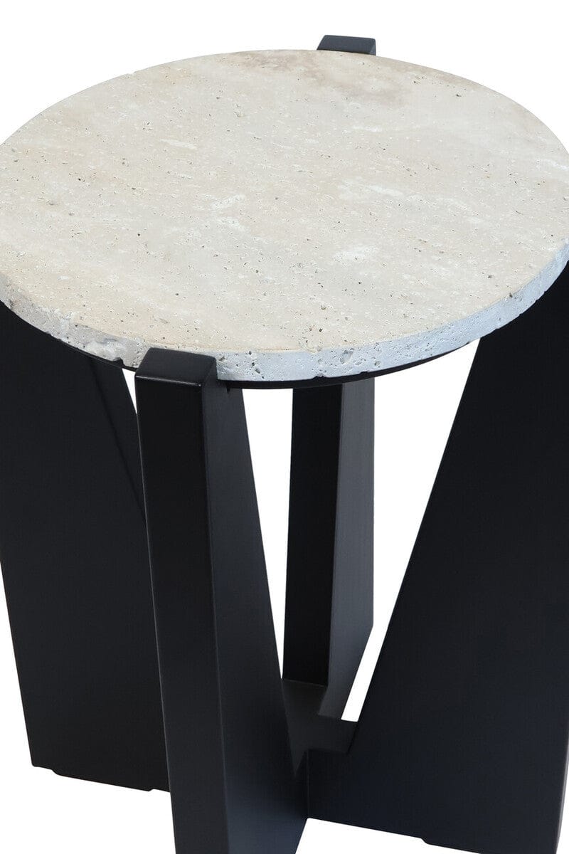 Hamilton Interiors Living Winton Travertine Top Side Table With Black Acacia Wood Frame House of Isabella UK