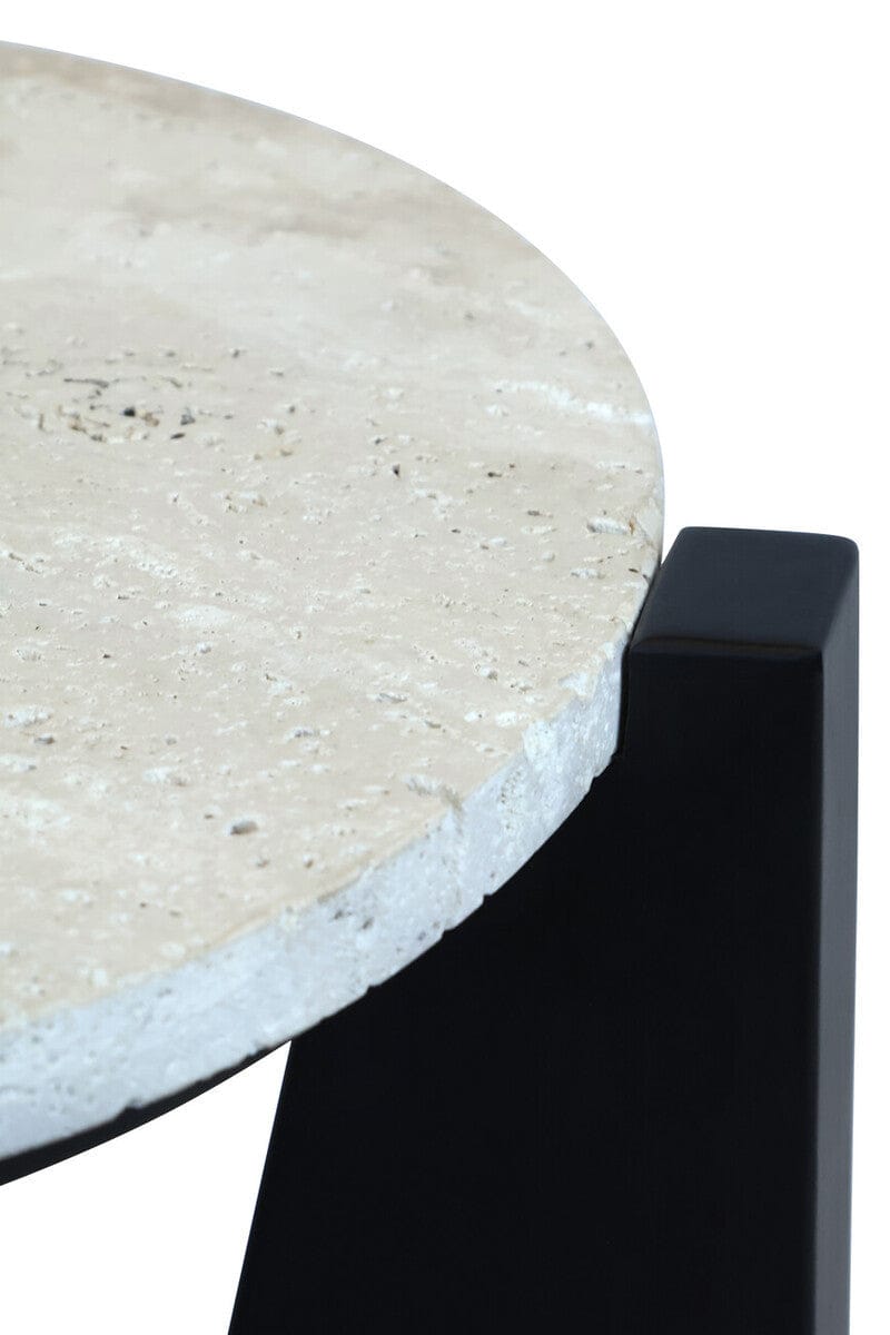 Hamilton Interiors Living Winton Travertine Top Side Table With Black Acacia Wood Frame House of Isabella UK