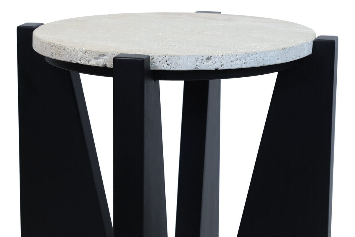 Hamilton Interiors Living Winton Travertine Top Side Table With Black Acacia Wood Frame House of Isabella UK