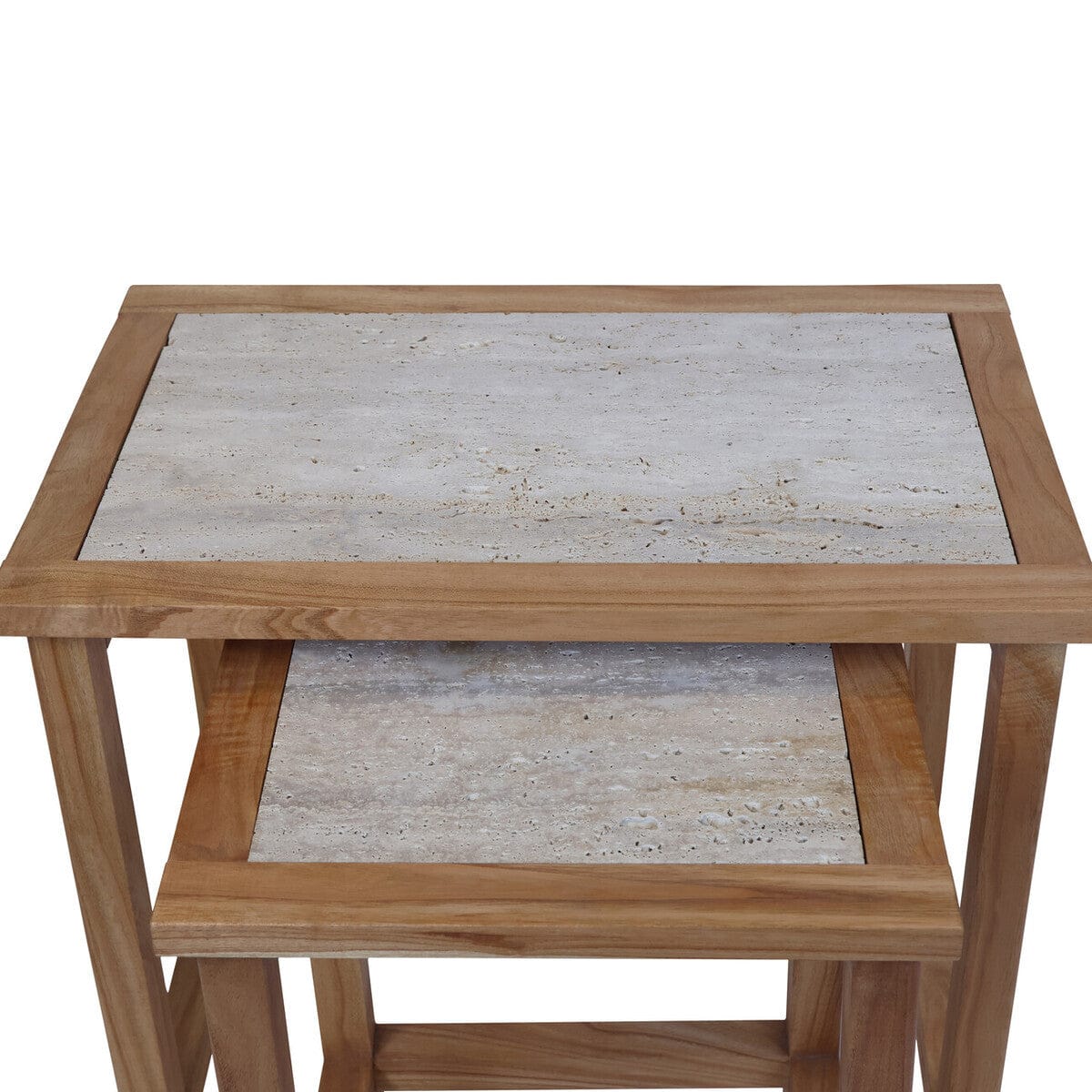 Hamilton Interiors Living Womad Large Set Of 2 Wooden Side Tables With Travertine Tops House of Isabella UK