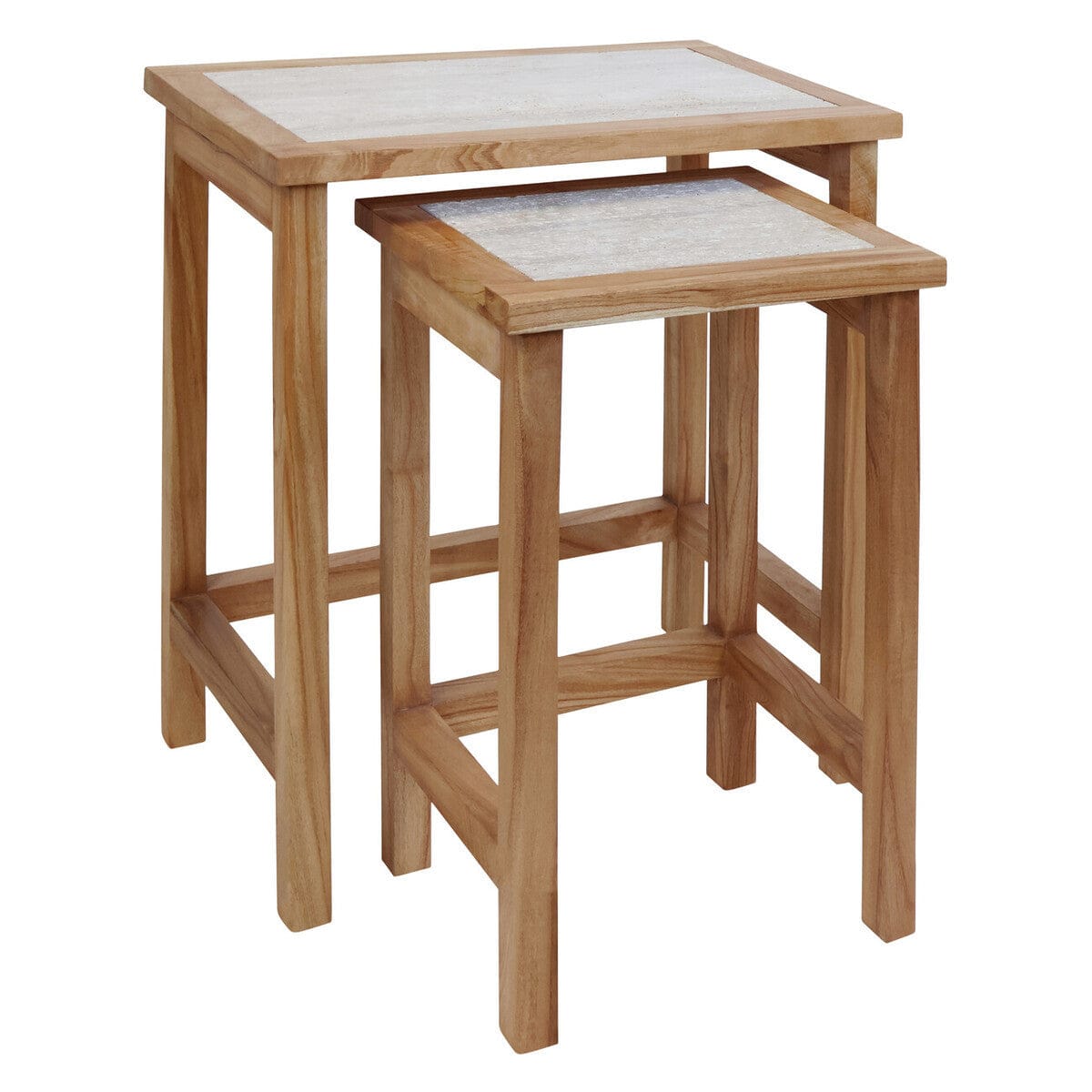 Hamilton Interiors Living Womad Large Set Of 2 Wooden Side Tables With Travertine Tops House of Isabella UK