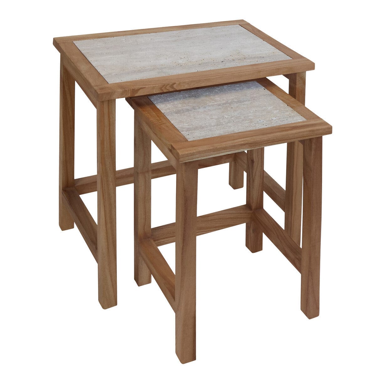 Hamilton Interiors Living Womad Large Set Of 2 Wooden Side Tables With Travertine Tops House of Isabella UK