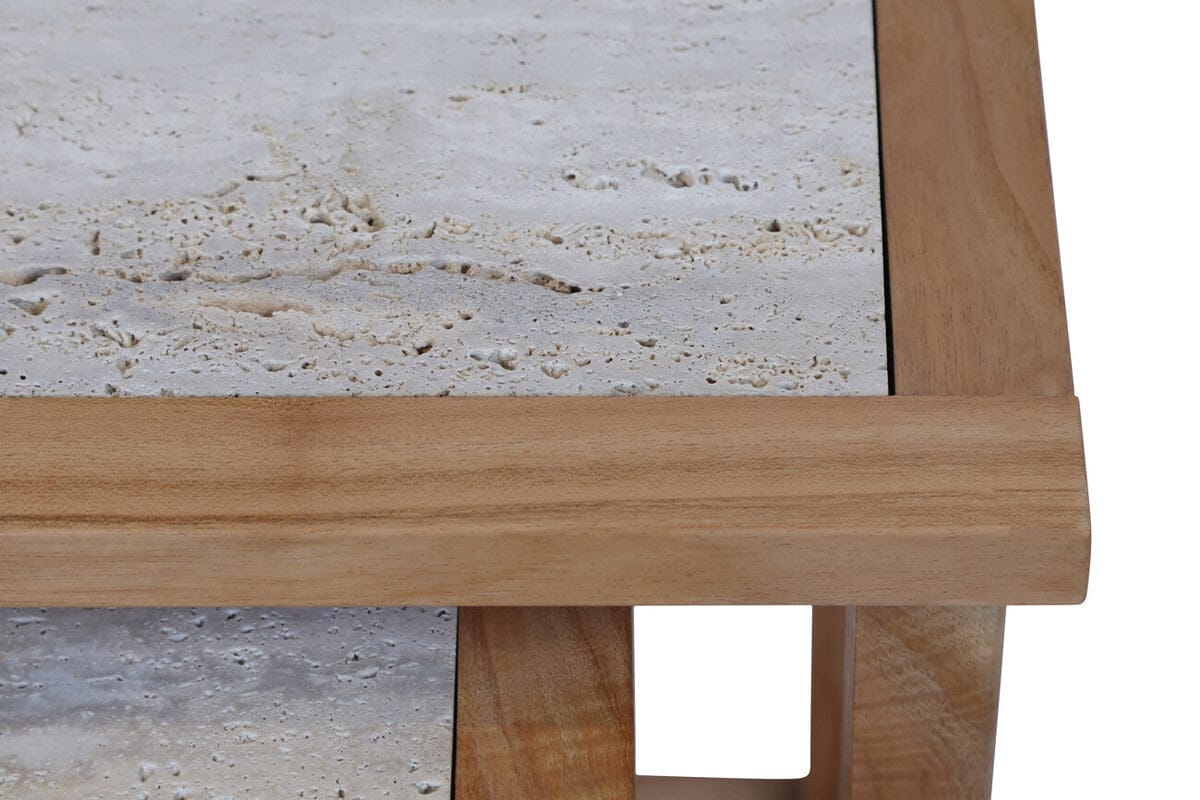 Hamilton Interiors Living Womad Large Set Of 2 Wooden Side Tables With Travertine Tops House of Isabella UK
