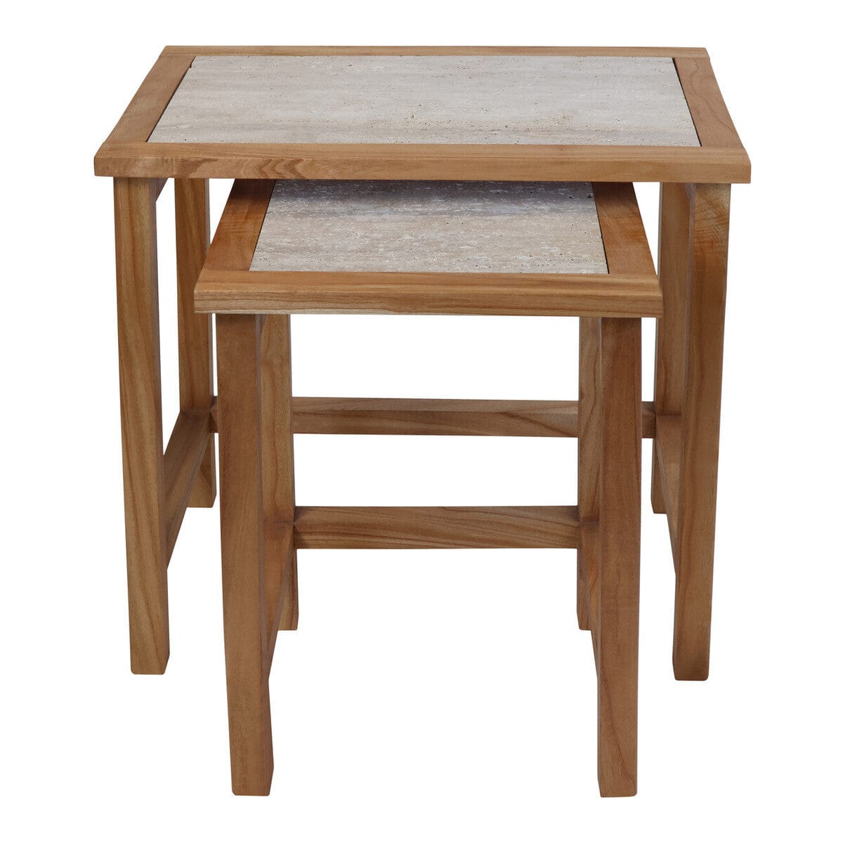 Hamilton Interiors Living Womad Large Set Of 2 Wooden Side Tables With Travertine Tops House of Isabella UK
