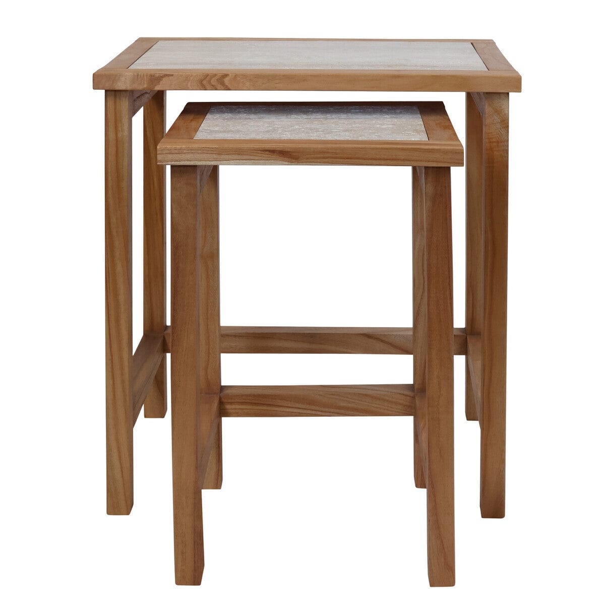 Hamilton Interiors Living Womad Large Set Of 2 Wooden Side Tables With Travertine Tops House of Isabella UK