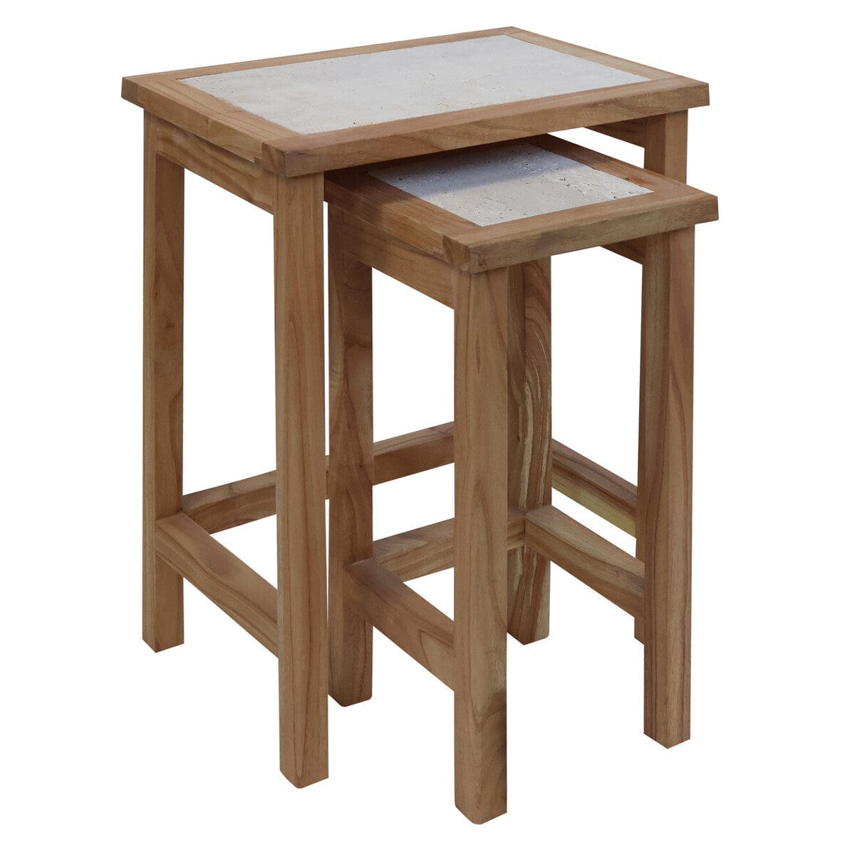 Hamilton Interiors Living Womad Small Set Of 2 Wooden Side Tables With Travertine Tops House of Isabella UK