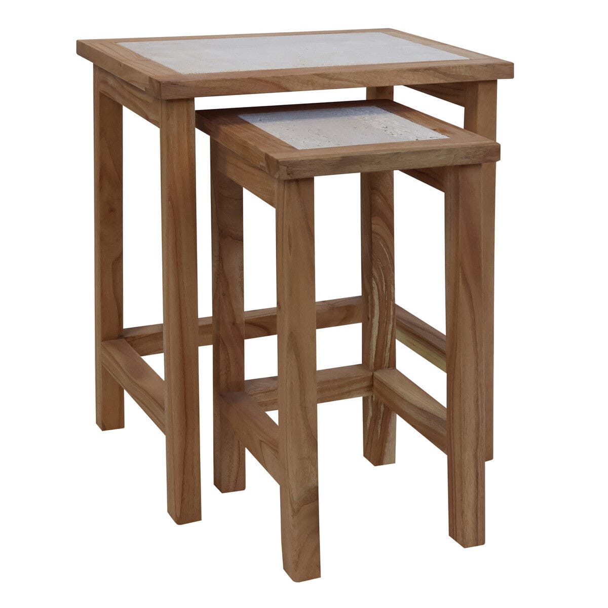 Hamilton Interiors Living Womad Small Set Of 2 Wooden Side Tables With Travertine Tops House of Isabella UK