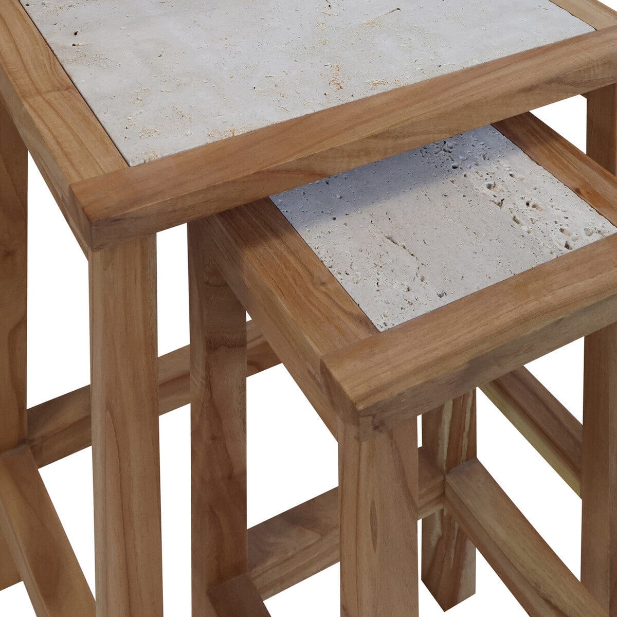 Hamilton Interiors Living Womad Small Set Of 2 Wooden Side Tables With Travertine Tops House of Isabella UK