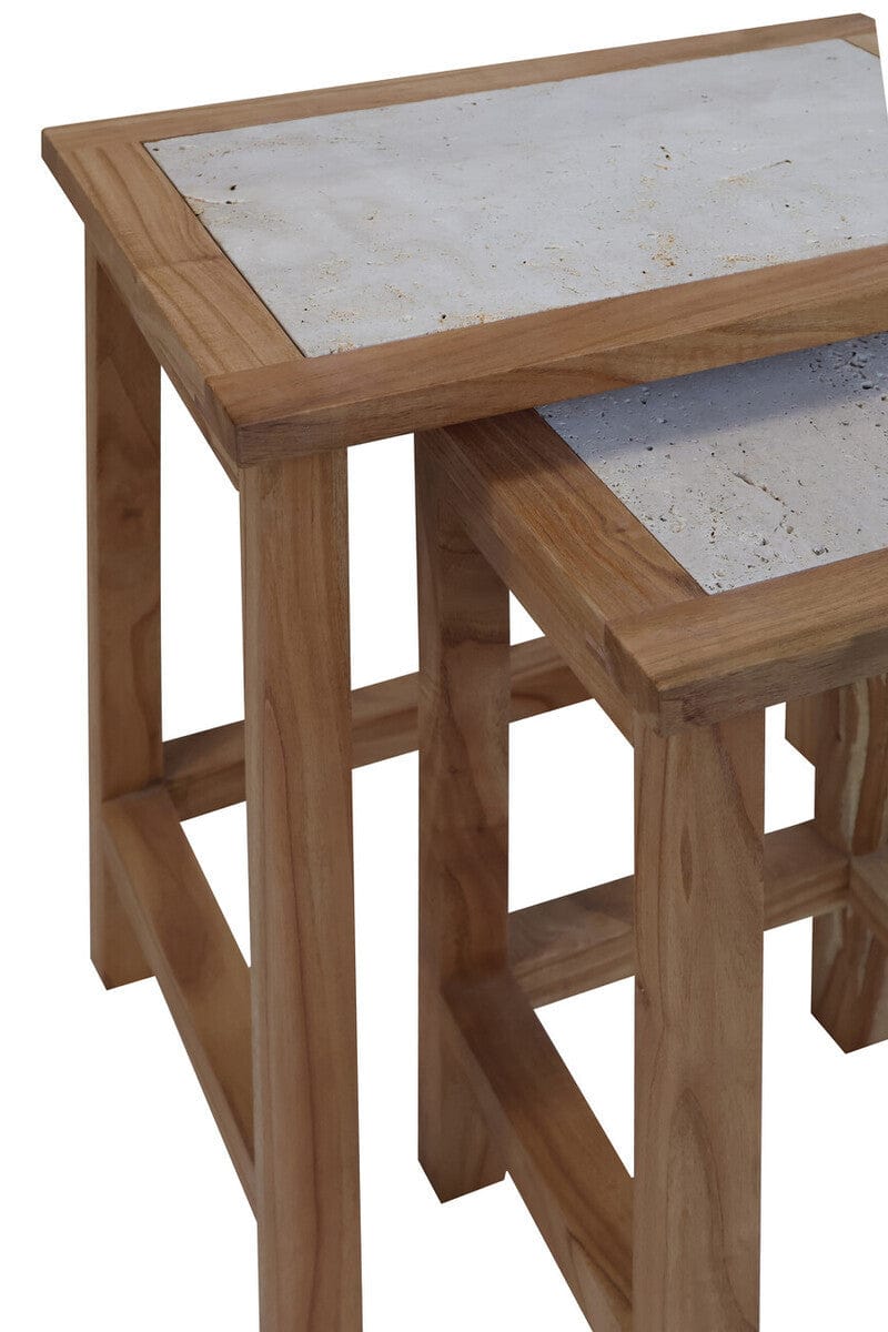 Hamilton Interiors Living Womad Small Set Of 2 Wooden Side Tables With Travertine Tops House of Isabella UK