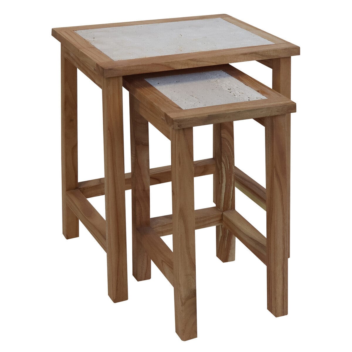 Hamilton Interiors Living Womad Small Set Of 2 Wooden Side Tables With Travertine Tops House of Isabella UK