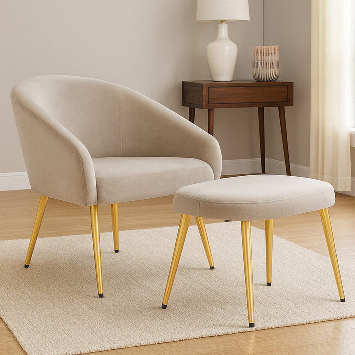 Hamilton Interiors Living Yasmeen Mink Velvet Chair And Footstool House of Isabella UK