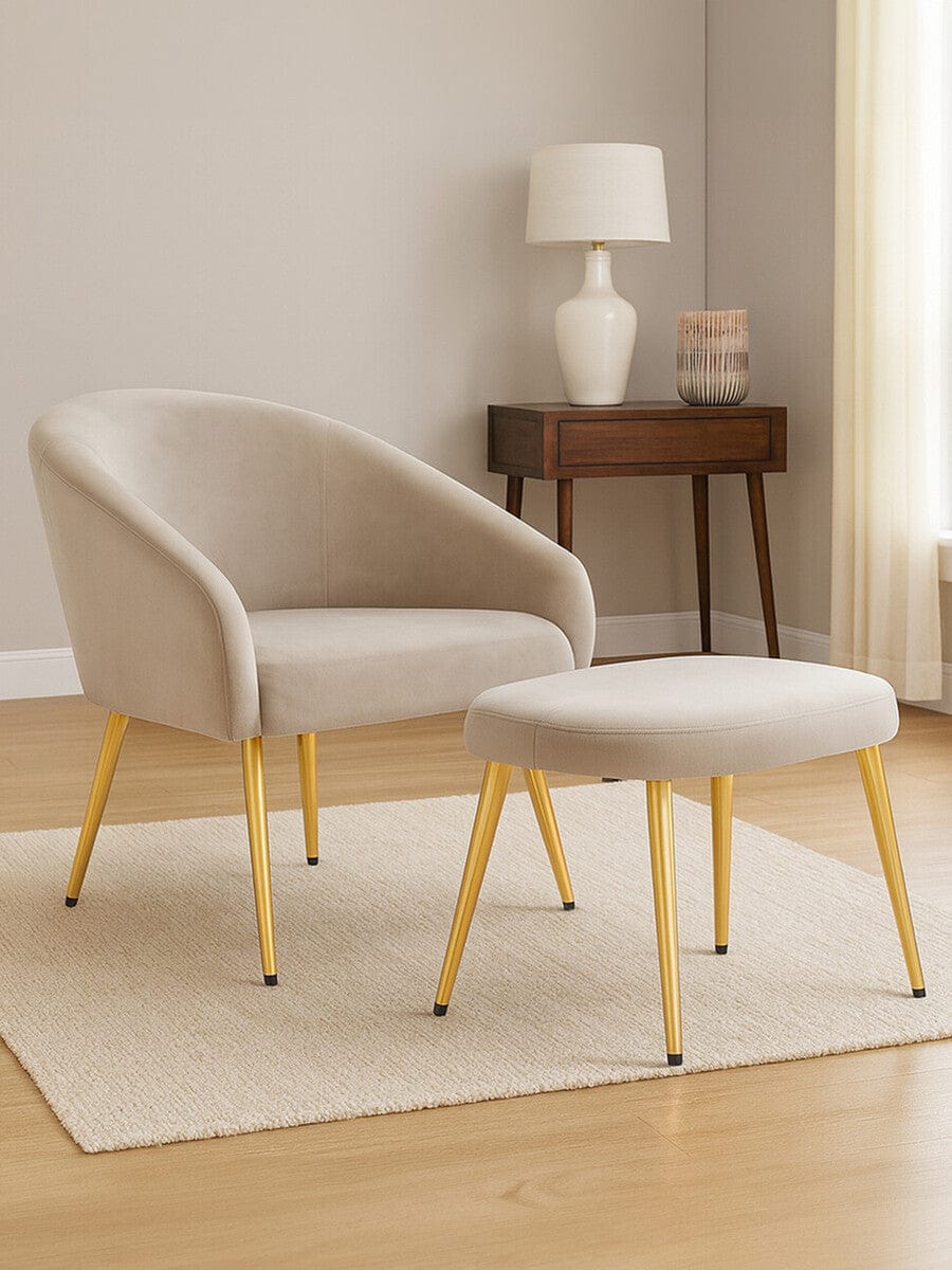 Hamilton Interiors Living Yasmeen Mink Velvet Chair And Footstool House of Isabella UK