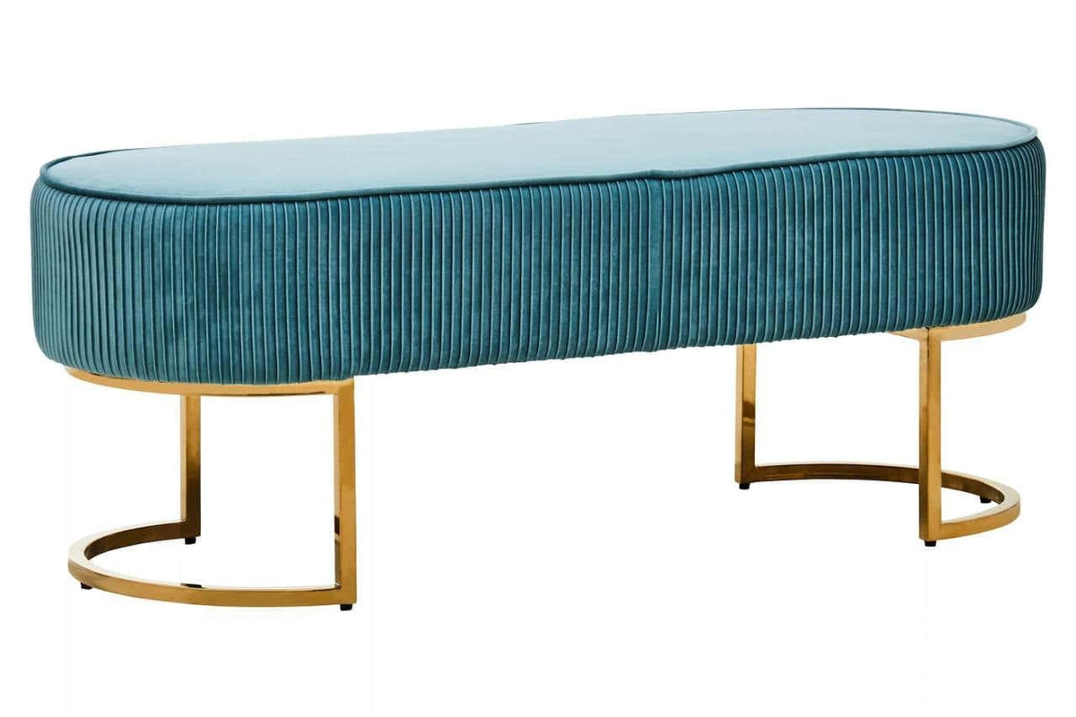 Hamilton Interiors Living Zamora Green Velvet Ottoman Bench With Gold Finish Legs House of Isabella UK