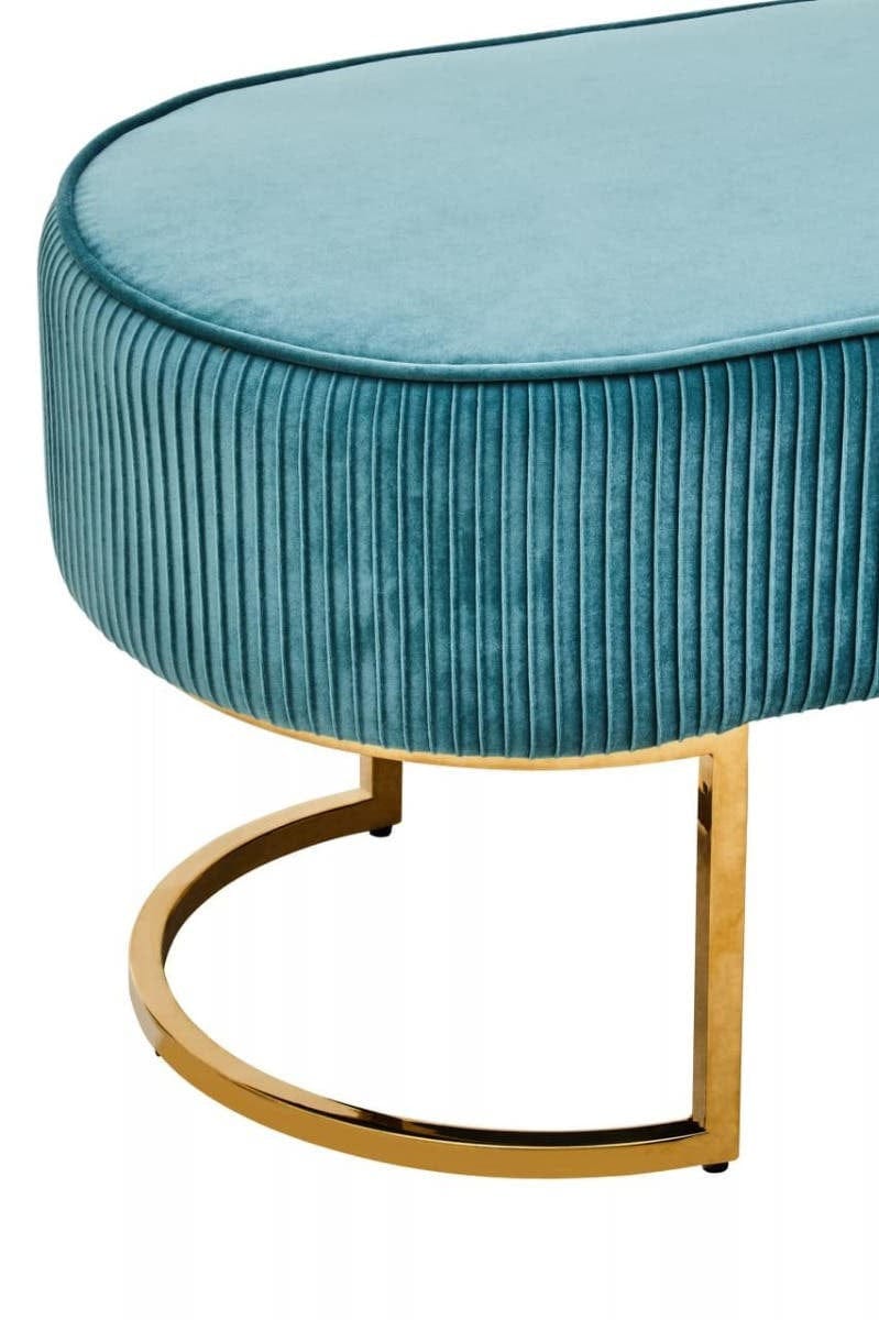 Hamilton Interiors Living Zamora Green Velvet Ottoman Bench With Gold Finish Legs House of Isabella UK