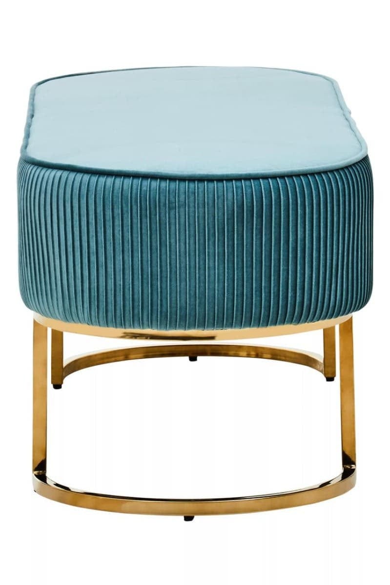 Hamilton Interiors Living Zamora Green Velvet Ottoman Bench With Gold Finish Legs House of Isabella UK